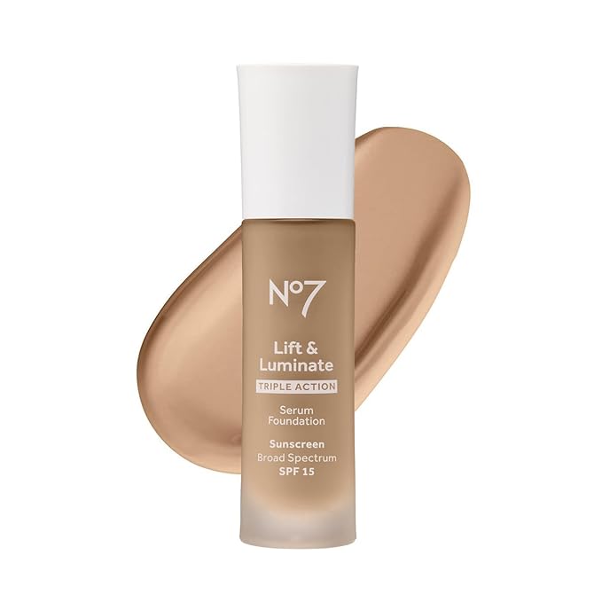 No7 Lift & Luminate Triple Action Serum Foundation - Liquid Makeup with SPF 15 for a Dewy, Glowy Base - Radiant Formula for Mature Skin - Cashew (30ml)-Velvo Beauty