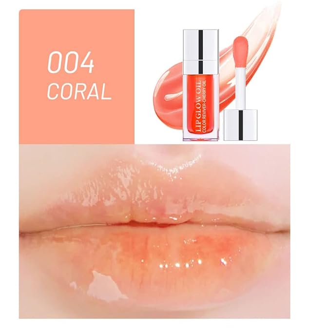 Plumping Lip Oil, Long Lasting Hydrating Lip Gloss Tinted Lip Balm Non-sticky Revitalizing, Tinting Lip Care Oil for Dry Lip (CORAL)-Velvo Beauty