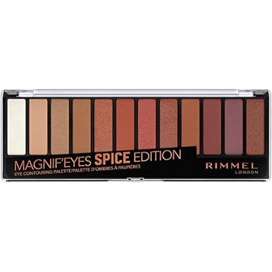 Rimmel London Magnif'Eyes Eyeshadow Palette, 12 Shades, Blendable Formula, Versatile, 005, Spice, 0.5oz-Velvo Beauty