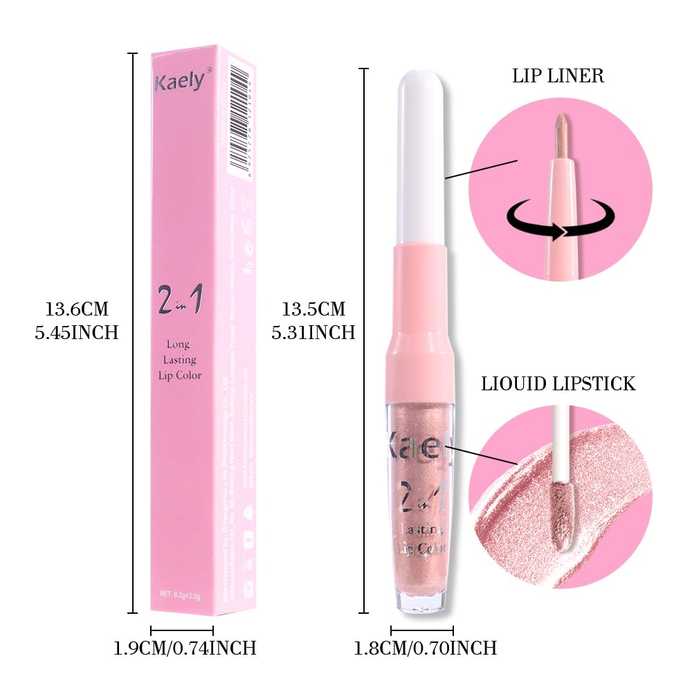Kaely 2-in-1 Champagne Gold Metallic Lipstick and Lip Liner, Shimmer Liquid Metallic Lipsticks for Women, Glitter Lip Gloss Stain Long Lasting Waterproof Smudge Proof 24 Hour, Vegan Makeup, 05-Velvo Beauty