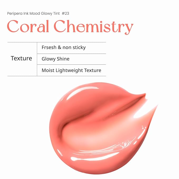 Peripera Ink Mood Glowy Tint | Lip-Plumping, Naturally Moisturizing, Lightweight, Glow-Boosting, Long-Lasting, Comfortable, Non-Sticky, No White Film (023 CORAL CHEMISTRY (LUCKY LOTTERY))-Velvo Beauty
