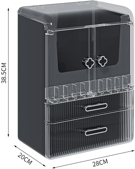 Acrylic Makeup Organizer with Drawers – 38.5CM Large Capacity Cosmetic Storage Box, Dustproof & Waterproof Vanity Organizer for Skincare, Jewelry, Lipsticks & Beauty Products (Black)-Velvo Beauty