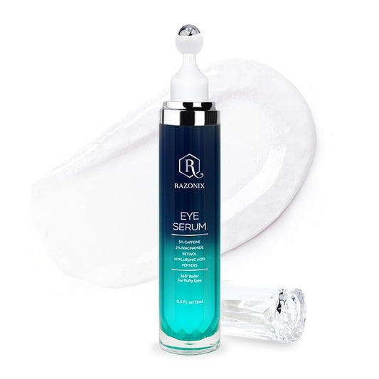 Eye Bags Treatment for Men and Women: Caffeine Eye Cream for Dark Circles – Cooling Roller for Puffiness Reducer (Medium, Unscented)-Velvo Beauty