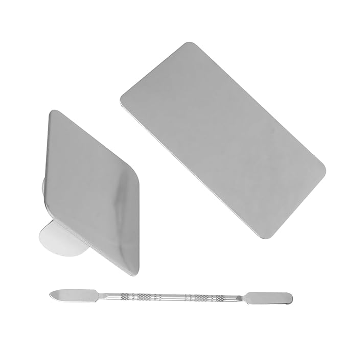 Stainless Steel Cosmetic Mixing Makeup Palette with Makeup Spatula Cosmetic Makeup Palette with Rings Holder Foundation Palette Makeup Art Tool For Nail Art,Makeup 3pcs Set-Velvo Beauty