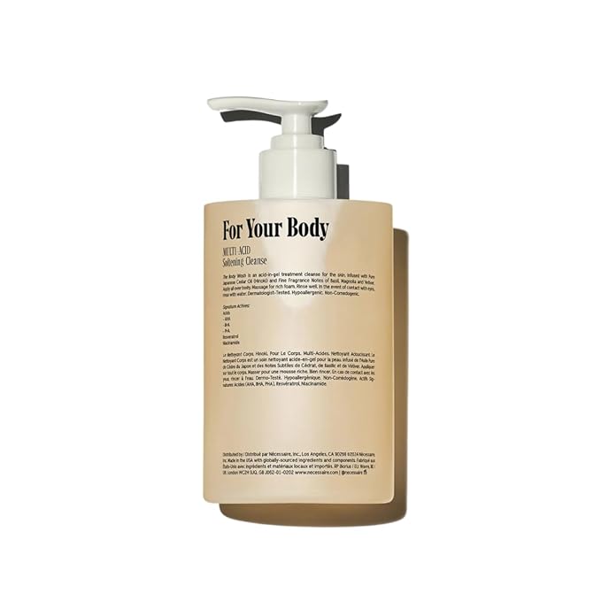 Nécessaire The Body Wash Hinoki. Natural Body Wash for Women & Men, Softening Shower Gel with Gentle Exfoliating Acids AHA/BHA/PHA. Gel Cleanse,16.9 fl oz-Velvo Beauty