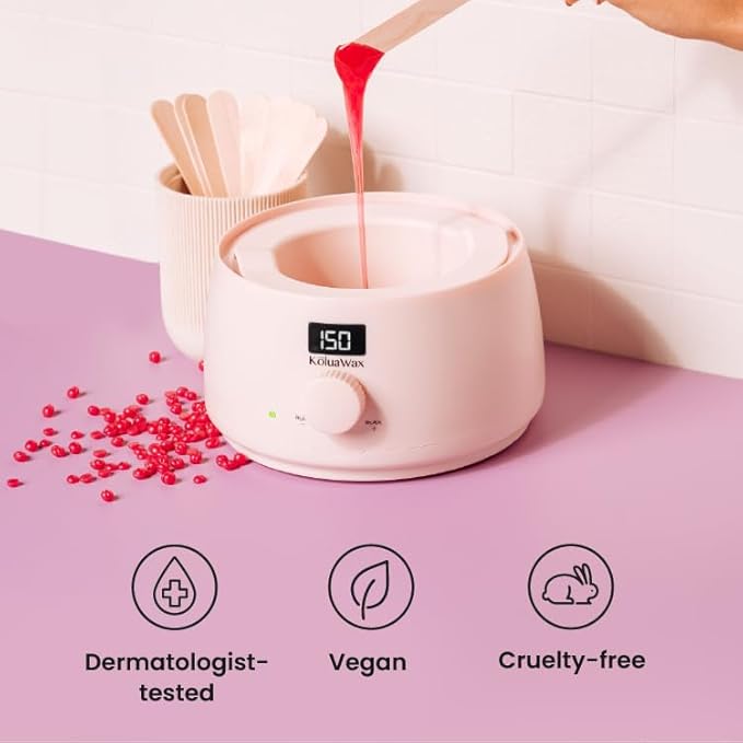 KoluaWax Premium Waxing Kit for Women - Hot Melt Wax Warmer for Hair Removal, Eyebrow, Bikini, Legs, Face, Brazilian & More - Machine + 4-Pack Hard Wax Beads + Accessories, Blush-Velvo Beauty