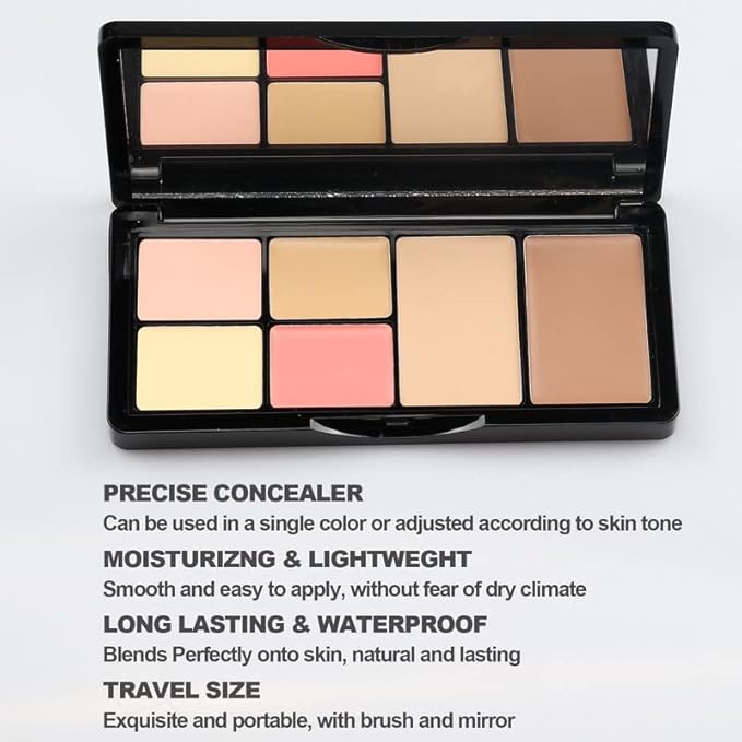 Concealer Contour Palette, Cosmetics Cream Contour and Highlighting Makeup Kit,6 In 1 Contouring Foundation Concealer Palette Conceals Dark Circles,Blemish,Waterproof Long-Lasting-Cruelty Free (#02)-Velvo Beauty