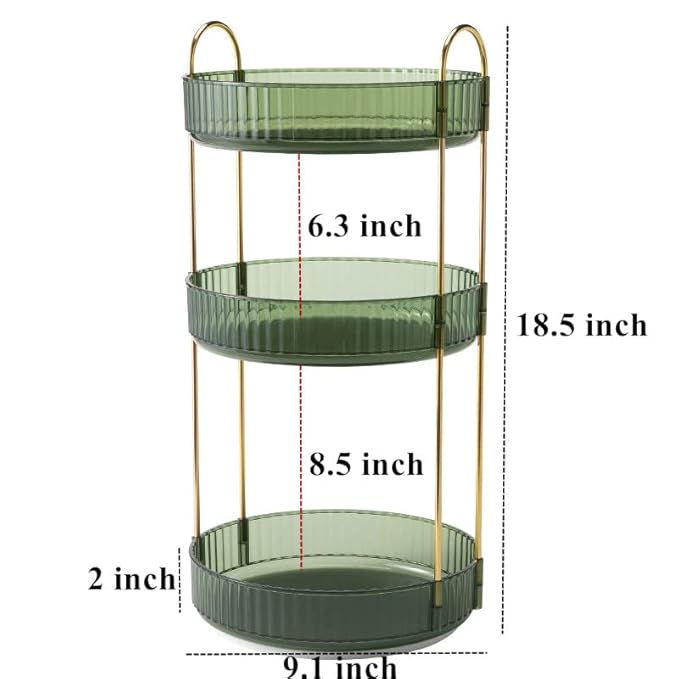 Makeup Organizer for Vanity, 360° Rotating Bathroom Organizer Countertop, High-Capacity Skincare Organizer, Spinning Cosmetics Organizer for Dresser Countertop (3 Tiers, Green)-Velvo Beauty