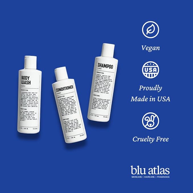 Blu Atlas Men's Natural Shampoo – Organic, Sulfate-Free, Paraben-Free – Deep Cleansing & Hydrating – Santal Cedar Scent – Made in America – 8 oz-Velvo Beauty