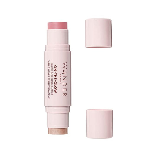 Wander Beauty On-the-Glow Blush and Illuminator - Petal Pink/Nude Glow - 7-in-1 Hydrating Cream Blush & Highlighting Stick - Stick Blush for Cheeks, Lip, & Body - Highlighter Makeup & Blush - 0.4 oz-Velvo Beauty
