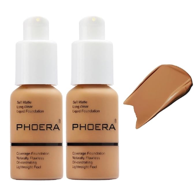 2 Pack PHOERA Foundation 106 Warm Sun Makeup,Full Coverage Foundation for Women and Girls-Velvo Beauty