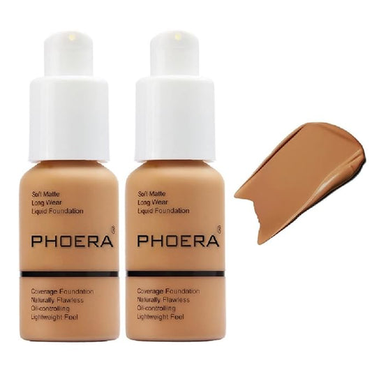 2 Pack PHOERA Foundation 106 Warm Sun Makeup,Full Coverage Foundation for Women and Girls-Velvo Beauty