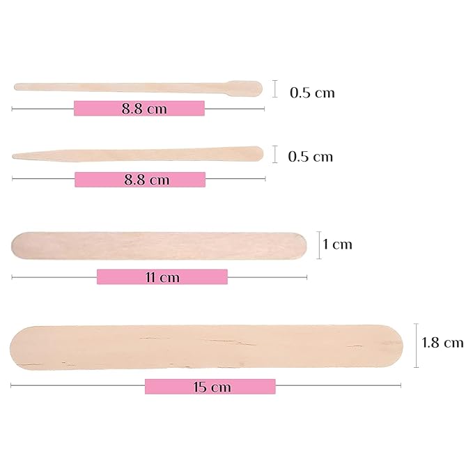 Mibly 4 Style 350 Pcs Assorted Wooden Wax Sticks for Body Legs Face and Small Medium Large Sizes Eyebrow Waxing Applicator Spatulas for Hair Removal or Wood Craft Sticks-Velvo Beauty