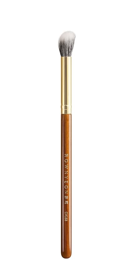 Desert Oak Series Stippling Brush - Dual-Length White & Gray LambsGoat Hair Bristles, Sloped Edge for Cream/Powder Perfection, Ebana Handle & Brass Ferrule (CM 168)-Velvo Beauty