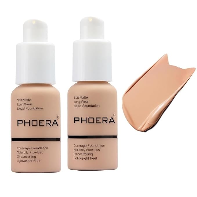 2 Pack PHOERA Foundation, Full Coverage Foundation, Flawless Soft Matte Liquid Foundation Makeup for Women.(103# Warm Peach)-Velvo Beauty
