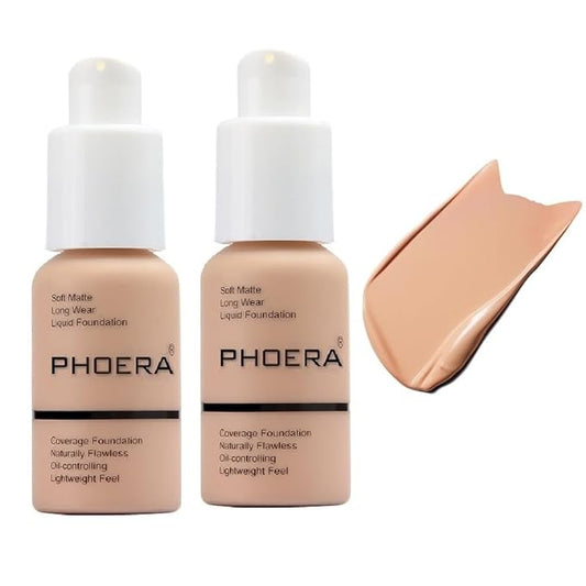2 Pack PHOERA Foundation, Full Coverage Foundation, Flawless Soft Matte Liquid Foundation Makeup for Women.(103# Warm Peach)-Velvo Beauty