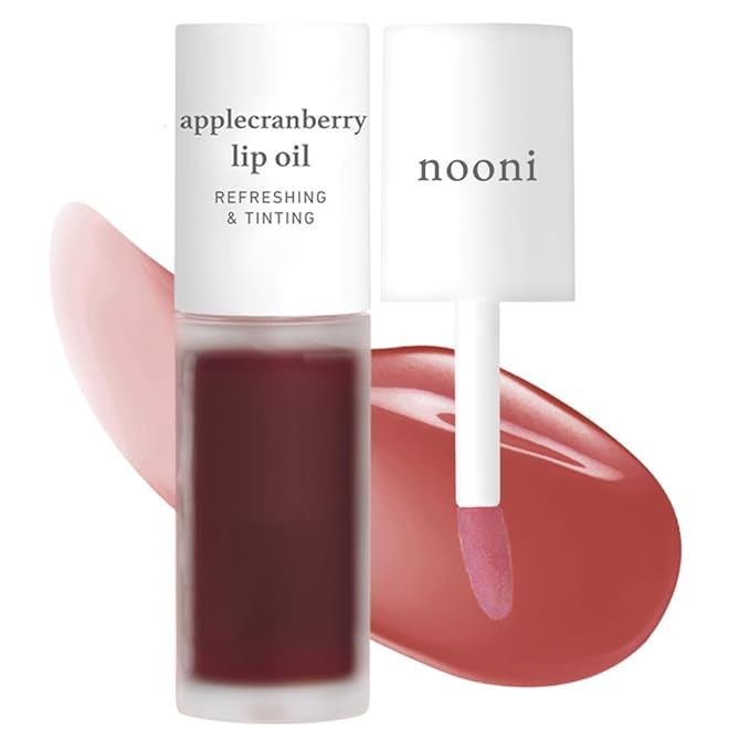 NOONI Korean Lip Oil - Applecranberry | Long-Lasting, Moisturizing, Plumping, Revitalizing for Dry Lips, Waterproof, No Peel Off, Hydrating, Nourishing Crystal Clear, 0.12 FL Oz-Velvo Beauty