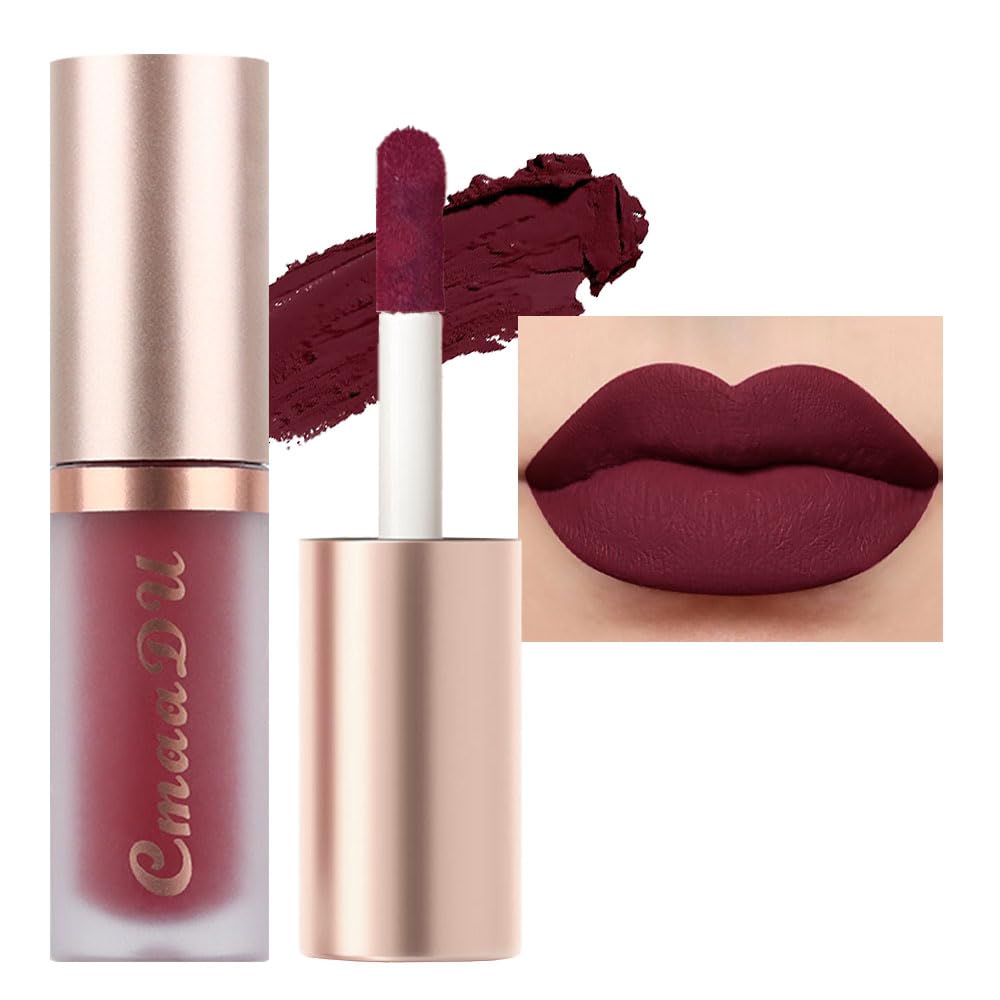 evpct 1Pcs Plum Wine Red Silky Velvet Matte Liquid Lipstick Lip Gloss Set for Women Long Lasting 24 Hours Color Stay Lipstick labiales matte larga duracion mate 24 horas originales 09#-Velvo Beauty