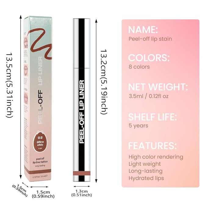 Matte Lip Stain Peel Off Lip Liner, Brown Peel Off Lip Stain Tattoo,Long Lasting & Waterproof Peel Off Lip Gloss Lip Liner,Transfer-Proof All Skin Types.0.12 fl oz #02-Velvo Beauty