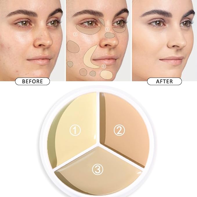 Kaely Tri Color Concealer Pot,Color Correcting Concealer for Dark Circles Spots,3 Color Cream Concealer Full Coverage,Foundation Contour Makeup Palettes,under Eye Brightener corrector de ojeras,03-Velvo Beauty
