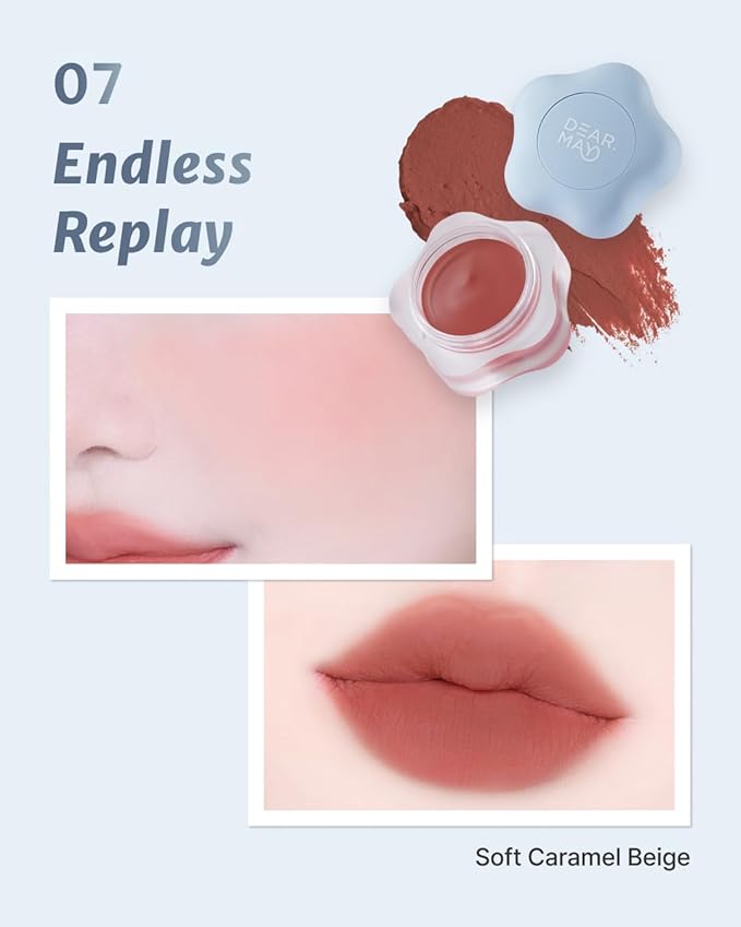 DEARMAY Pure Falling Mood Lip Pot No. 07 Endless Replay 0.23 Oz. Vegan Lip Stain Lip & Cheek Multi-Use Tint With Hydrating Formula for Smooth Soft Blend Without Dryness or Fine Lines, Korean Makeup-Velvo Beauty