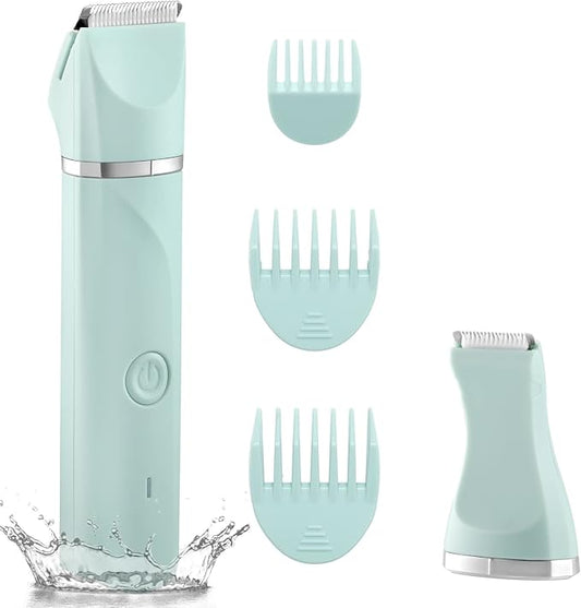 Waterproof Bikini Trimmer Women Electric Razor for Pubic Hair Women's Foil Shaver Rechargeable Shaver Removal with Snap-in Ceramic Blades IP7X Washable Head,Wet and Dry Use,Green-Velvo Beauty
