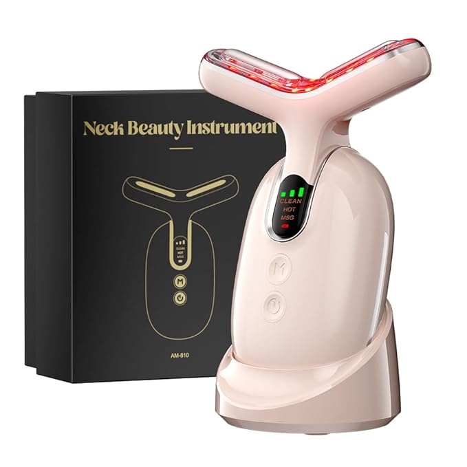 Neck Face Massager, Multifunctional Facial Massager, Face Sculpting Tool for Skin Care with Vibration, Thermal (Pink Silver)-Velvo Beauty