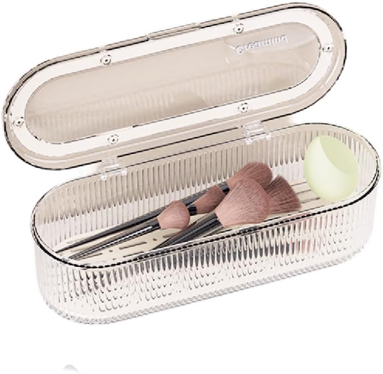 Makeup Brush Holder Organizer Clear Acrylic Makeup Sponges Organizer,Cosmetic Storage Case with Lid Display Case for Vanity (Brush Organizer)-Velvo Beauty