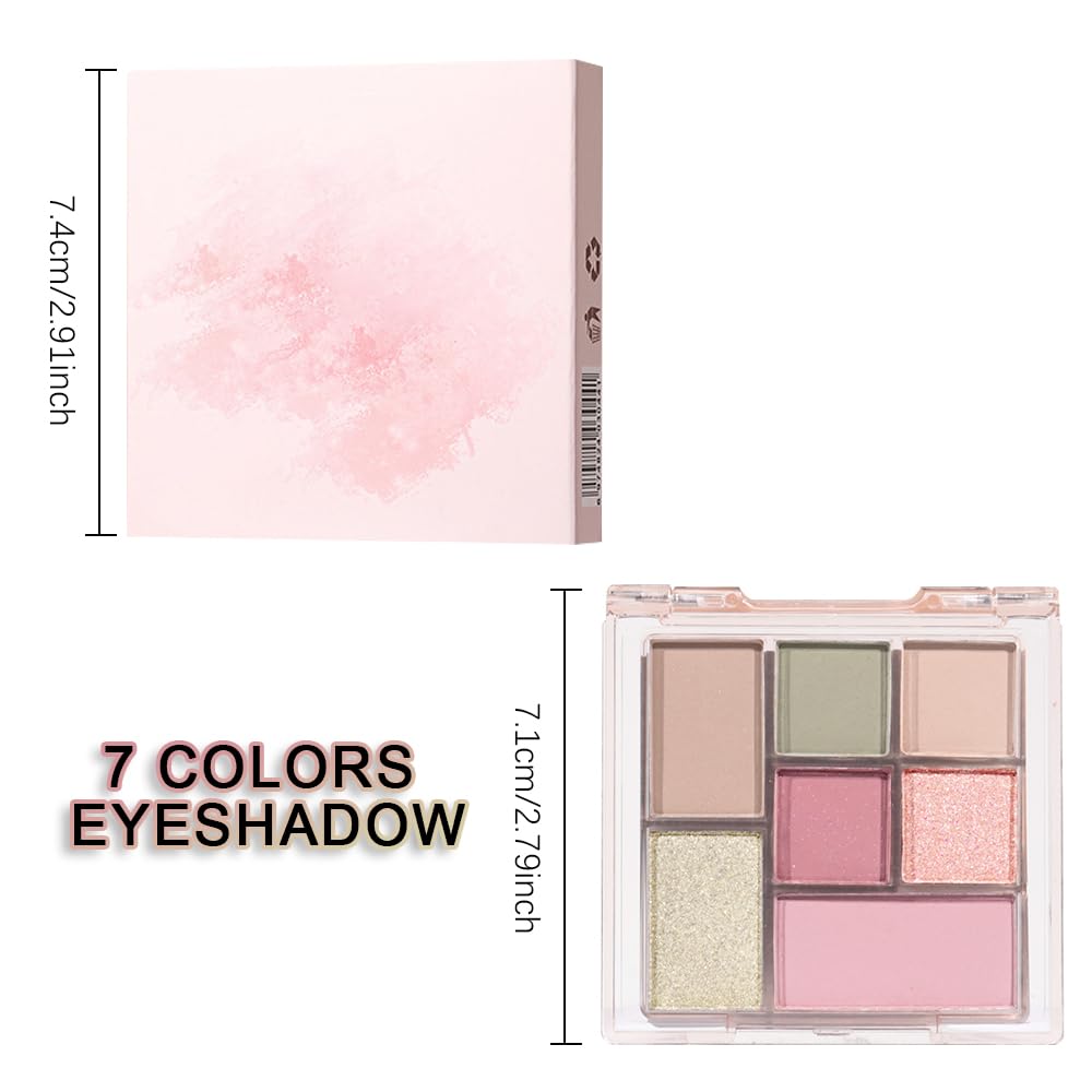 Nude Pink 7Colors Eyeshadow Makeup Palette with Mirror,Green Natural Neutral Eye Shadow Palettes for Older Women,Long Lasting Naturing-Looking,Lightweight,Waterproof,Eye Makeup Kit Travel Size,Vegan-Velvo Beauty