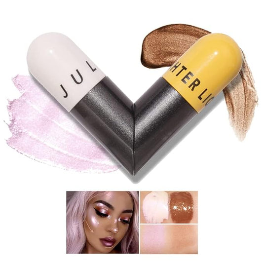 AKARY Liquid Highlighter Makeup for Face Body, Contour Foundation Illuminator Boom Stick, Highlighting Shade Longwear Shimmer Glow Makeup, Valentine's Day gift (01 Pearlescent White + Warm Brown)-Velvo Beauty