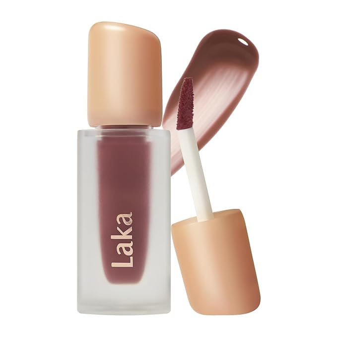 Laka Fruity Glam Tint, 4.5g/0.15 oz., Glowing Lip Stain with Wide Color Spectrum, Hydrating & Lightweight Texture, Long-Lasting Bold Stain, Non-Sticky, Vegan, K-Beauty (#121 Ash Nut)-Velvo Beauty