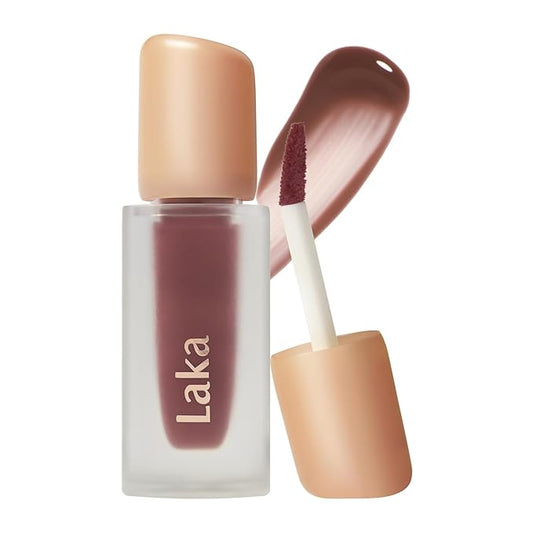 Laka Fruity Glam Tint, 4.5g/0.15 oz., Glowing Lip Stain with Wide Color Spectrum, Hydrating & Lightweight Texture, Long-Lasting Bold Stain, Non-Sticky, Vegan, K-Beauty (#121 Ash Nut)-Velvo Beauty