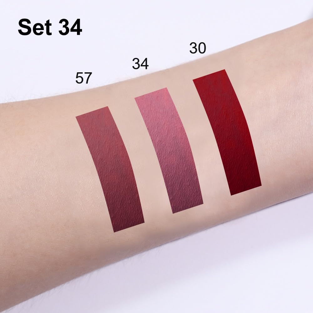 evpct 3Pcs Dark Red Nuetral Mauve Red Brown Matte Lip Liner Liquid Lipstick Stain Makeup Set for Women, Lip Liner Stain Long Lasting Waterproof Smudge Proof, Cruelty Free Lip Makeup 24 hours originale-Velvo Beauty