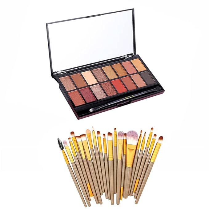 RUIGPRO Pro 16 Shades Eyeshadow Palette + 20 pcs Makeup Brushes Set High Pigmented Naked Nudes Shimmer Matte Metallic Smokey Eye Shadow Soft Synthetic Powder Cream Blending Brush Neutral Pallet-Velvo Beauty
