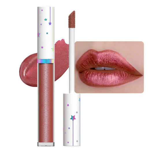evpct 1Pcs Mauve Red Metallic Shimmer Glitter Lip Gloss Liquid Lipstick Long Lasting Waterproof 24, Glitter Pearlescent Metallic Sparkly Glossy Liquid Lipsticks Lip Stain Makeup Set for Women 05#-Velvo Beauty