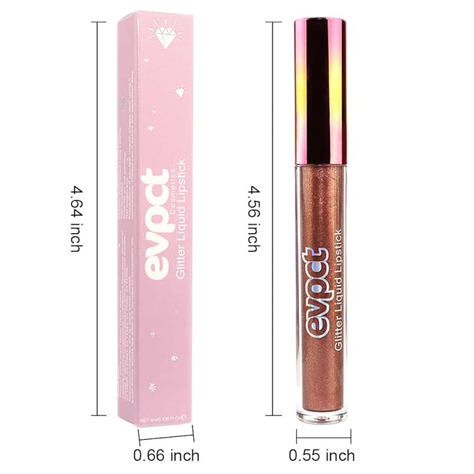 evpct 1Pcs Nude Gold Glitter Metallic Shimmer Diamond Lipstick Lip Gloss Stain Set for Women Long Lasting Waterproof, Nude Brown Sparkle Glitter Matte long Wear Liquid Lipstick Lip Makeup Kit, 14#-Velvo Beauty