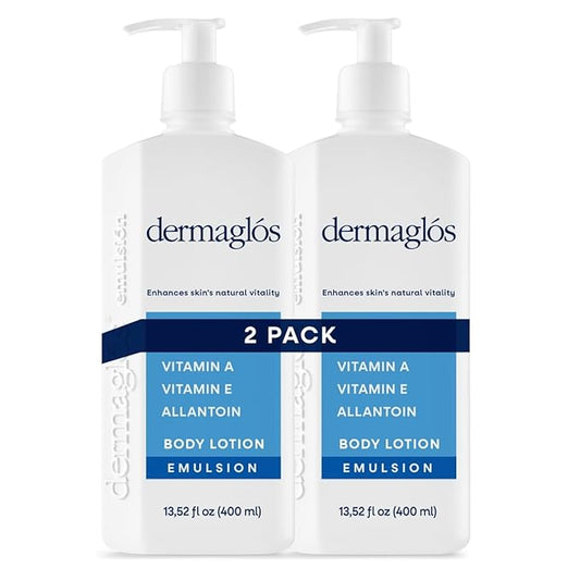 Dermaglos 2-pack Moisturizing Body Lotion for Dry Skin with Extra Vitamin A, Vitamin E & Allantoin | Hydrating & Regenerating formula for Stretch Marks, Tattoos, Scars & Wrinkles | 13.52 Fl Oz.-Velvo Beauty