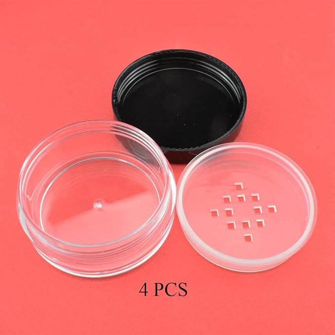 HAHIYO 4pcs 10ml/0.34oz Plastic Empty Travel Compact Case Makeup Cosmetic Jar Refillable Powder Box No Leak Holder with Common Sifter and Black Screw Lid-Velvo Beauty