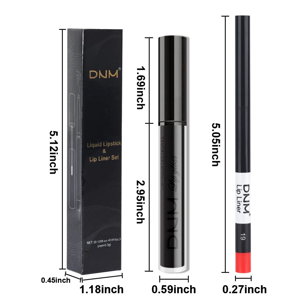 evpct 2Pcs Black Matte Liquid Lipstick and Lip Liner Gloss Stain Pencil Makeup Set Long Lasting Dark Matte Lipstick 24H and with Lip Liner Set for Black women labiales mate 24 horas originales 19#-Velvo Beauty