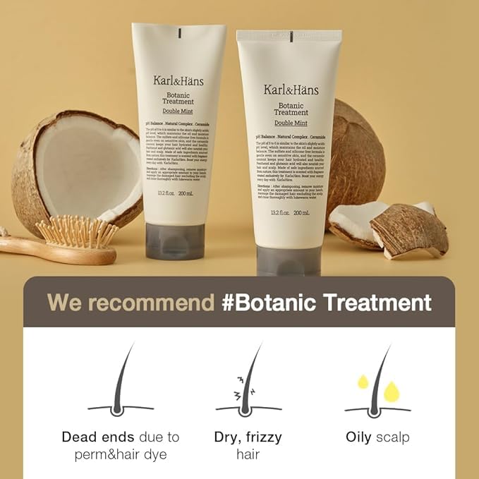 Karl&Hans Botanic Gourmand Coconut Conditioner Hair Treatment - Organic, Silicone-Free, Moisturizing with Ceramide, Coconut Oil & Natural Extracts for All, Dry, Damaged, Frizzy Hair, 6.76 fl oz-Velvo Beauty