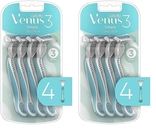 Gillette Venus Simply 3 Sensitive Women's Disposable Razors, Pack of 2 with 4 razors-Velvo Beauty
