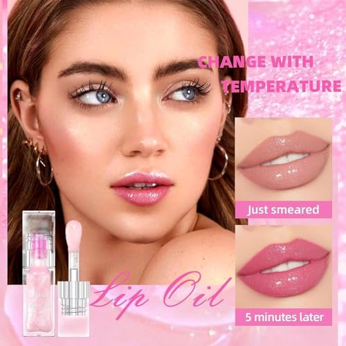 Hydrating Lip Gloss Transparent Lip Care, Magic Color Changing Moisturizing Lip Glow Oil Plumping Glimmer Glow Lipstick, Long Lasting Moisturizing Non-sticky Fresh Texture Lip Oil(201#Change Color)-Velvo Beauty