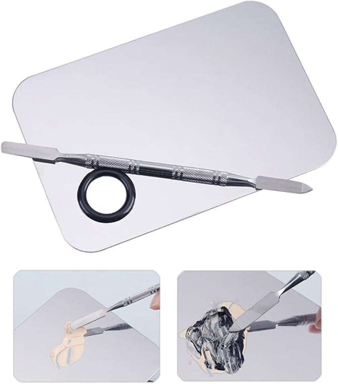 Makeup Mixing Palette,Stainless Steel Foundation Palette Cosmetic Mixing Makeup Palette Eye Shadow Eyelash Makeup Plate with Spatula Rod for Mixing Foundation Eye Shadow Eyelash Nail Art-Velvo Beauty