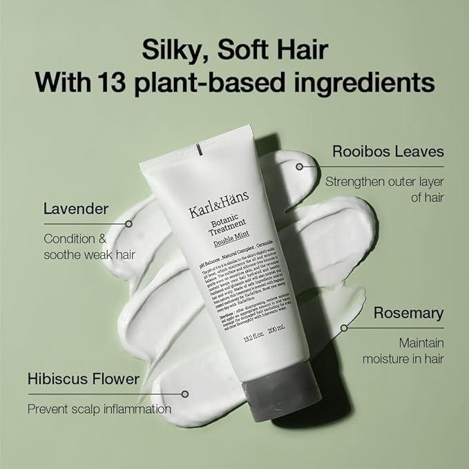 Karl&Hans Botanic Double Mint Conditioner Hair Treatment -Organic, Silicone-Free, Revitalizing Care for Frizzy Hair with Ceramide & Natural Extracts for All Hair Types, 6.76 fl oz-Velvo Beauty