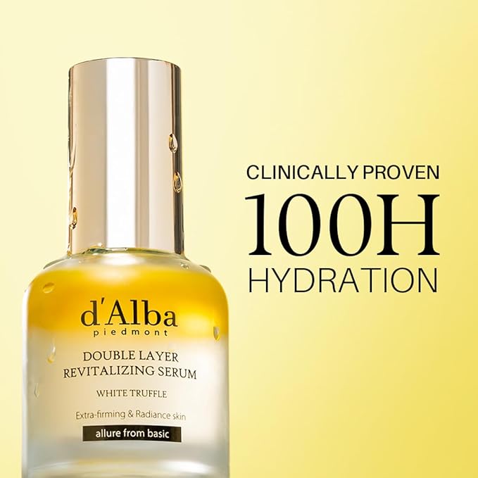 d'alba Piedmont Italian White Truffle Double Layer Revitalizing Serum, 100hr Hydration, Hyaluronic Acid and Centella Asiatica, Skin Firming and Tightening, Long-lasting Korean Skin Care (1.69 fl.oz)-Velvo Beauty
