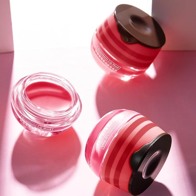 4 Pcs Lip Balm Honey Pot, Honey & Strawberry Moisturizing Lip Mask Reduces Lip Lines, Prevention Dry and Cracked Lip Scrubs Exfoliator.(Honey & Strawberry)-Velvo Beauty