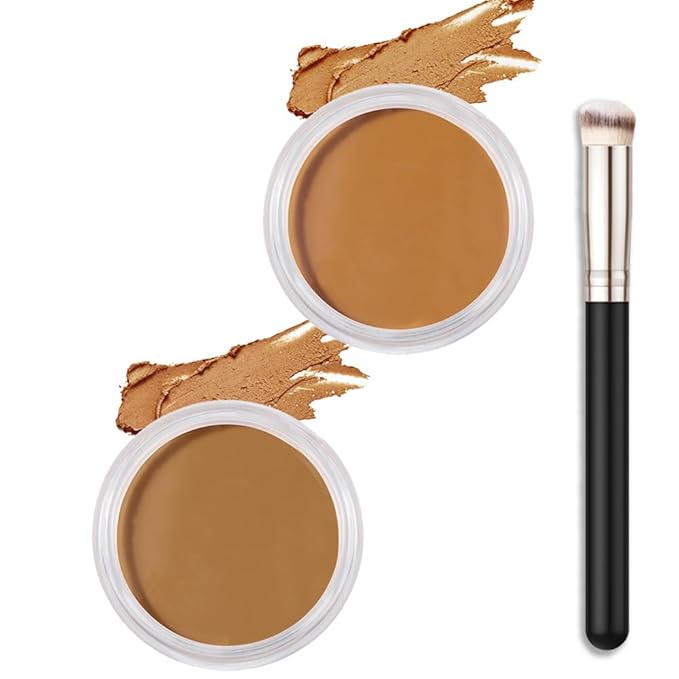 Kaely 2Pcs Cream Pot Concealer Full Coverage Set,Conceal Brighten Dark Circles,under Eye Color Correcting Concealer,Waterproof Foundation Palette with Brush,corrector de ojeras,Vegan Makeup,07+08-Velvo Beauty
