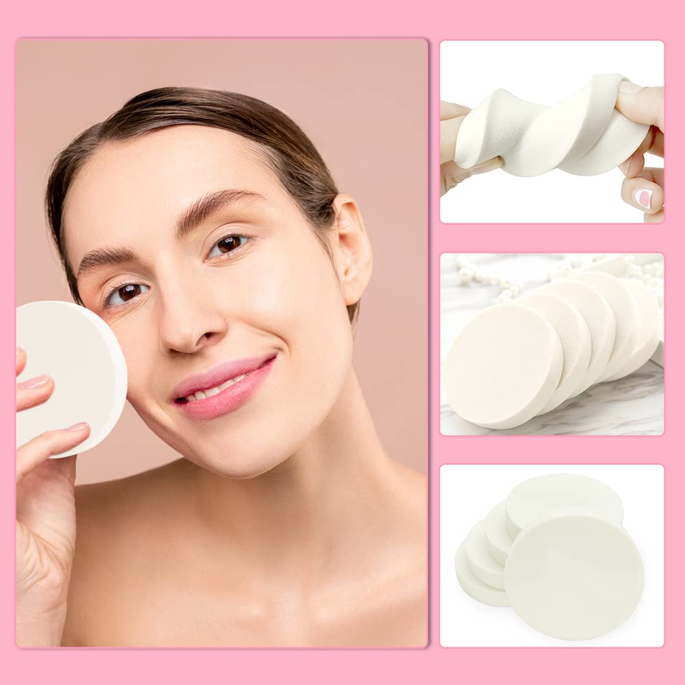 Vmiapxo 48 Pieces White Makeup Sponge, Cosmetic Sponge Round Foam Pad, Compact Facial Powder Puff, Beauty Makeup Foundation Powder Blender for All Skin Types Wet and Dry Dual Use-Velvo Beauty