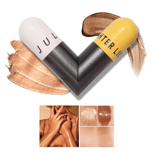 AKARY Liquid Highlighter Makeup for Face Body, Contour Foundation Illuminator Boom Stick, Two-color Highlight Shade Longwear Shimmer Glow Makeup, Valentine's Day gift (03 Rose Gold + Warm Brown)-Velvo Beauty