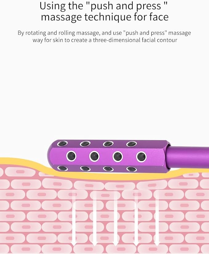 24-Stone Facial Roller - Cooling Face & Neck Massager Tool for Skin Rejuvenation | 360° Contouring with Germanium Stones & Aircraft Aluminum | Portable 7.6" Beauty Roller - Purple-Velvo Beauty